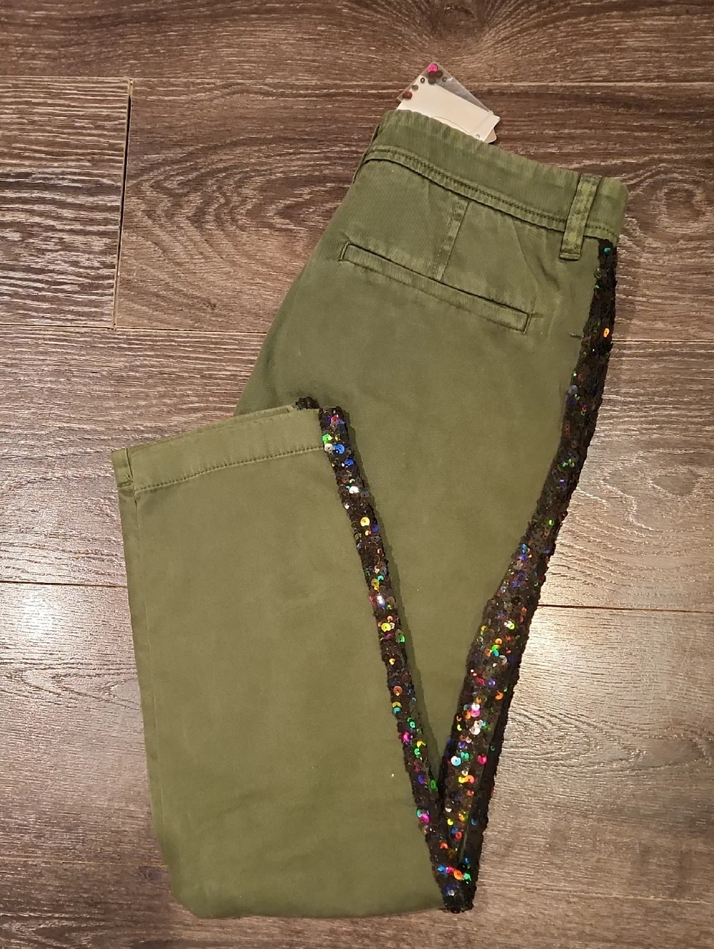 ❤️ NWT! J CREW SEQUIN SIDE STRIPE STRAIGHT LEG CHINO PANTS, 2P (26 PETITE)